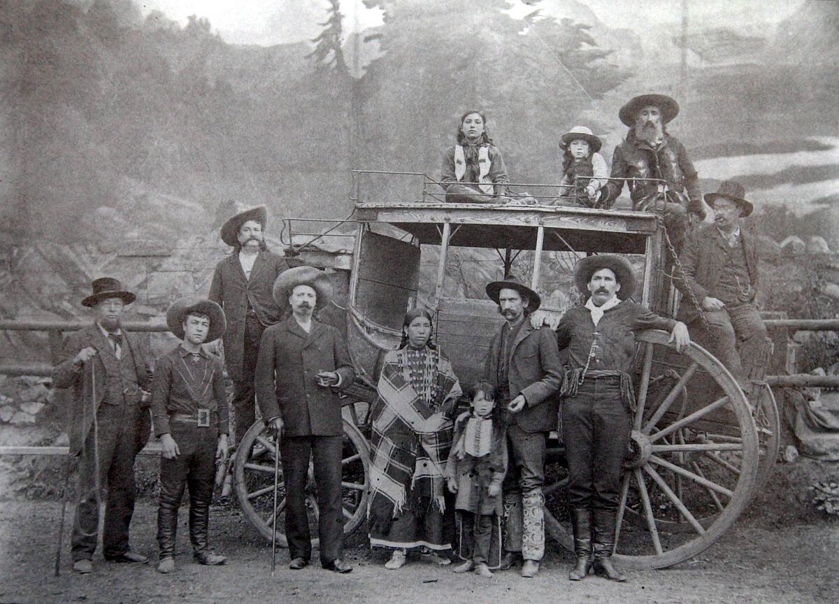 Buffalo Bill, fourth from left, with some of his Wild West show performers.