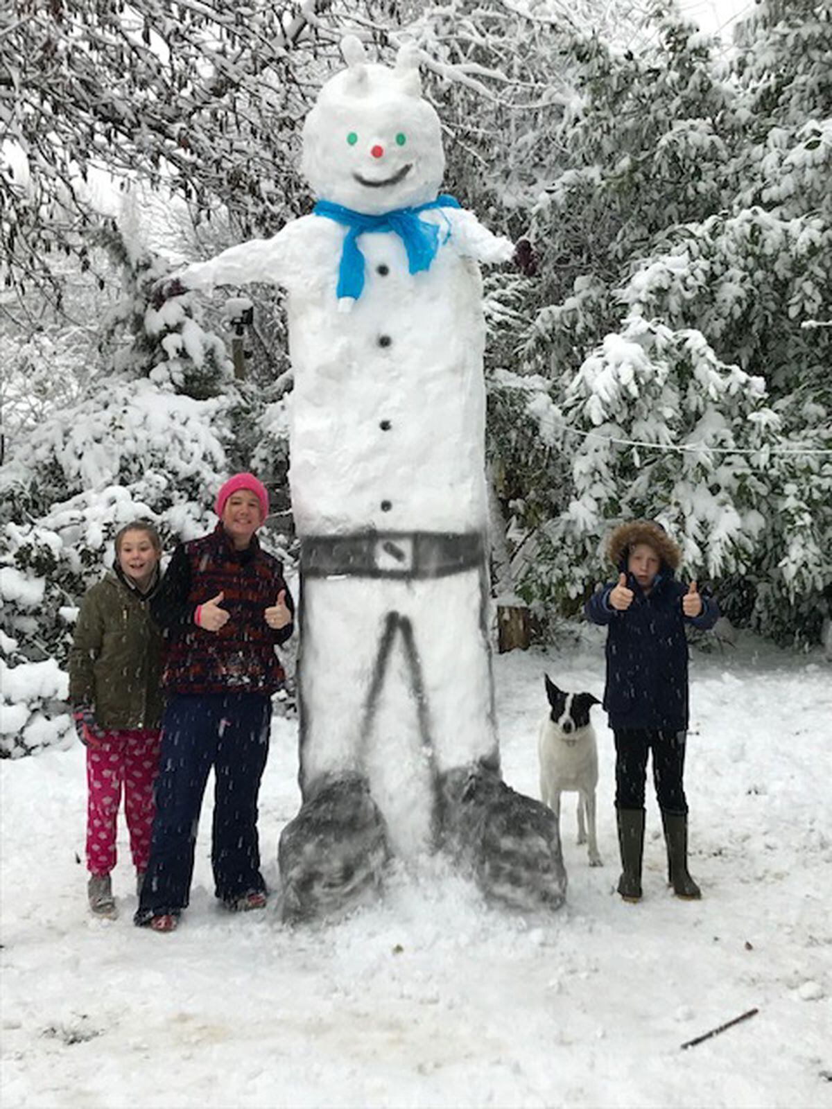 Creating their giant snow cat were Ellie, Tony, Abbie and Joe Metcalfe from Birmingham