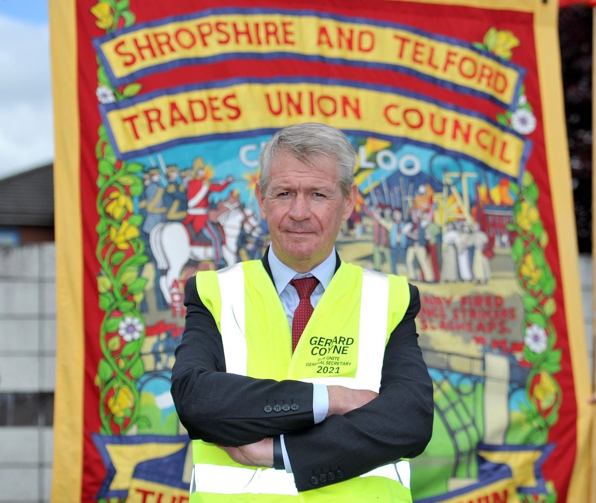 Unite leadership candidate Gerard Coyne on the picket line at the GKN Wheels and Structures site in Telford