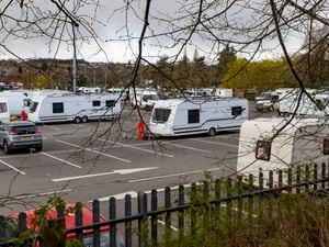 SANDWELL JONATHAN HIPKISS 13/04/2023.Travellers have set up camp on the car park at ASDA Great Barr.