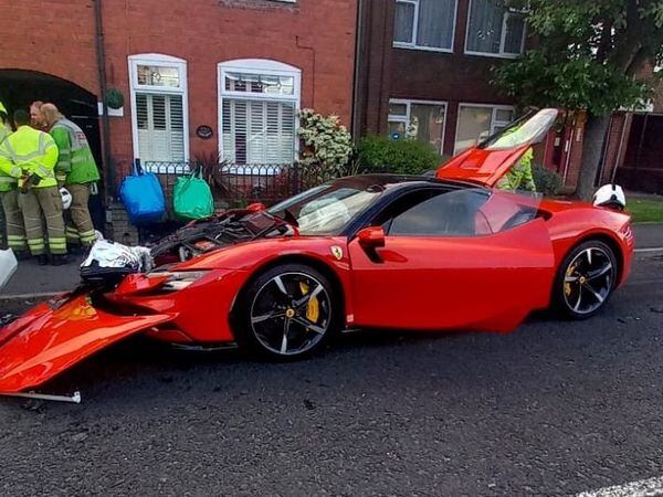 The Ferrari was severely damaged in the crash. Photo: Haden Cross Fire Station