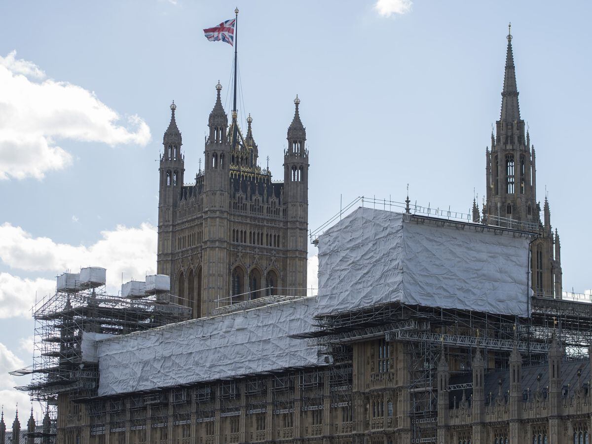 Scaffolding on the roof of the Palace of Westminster