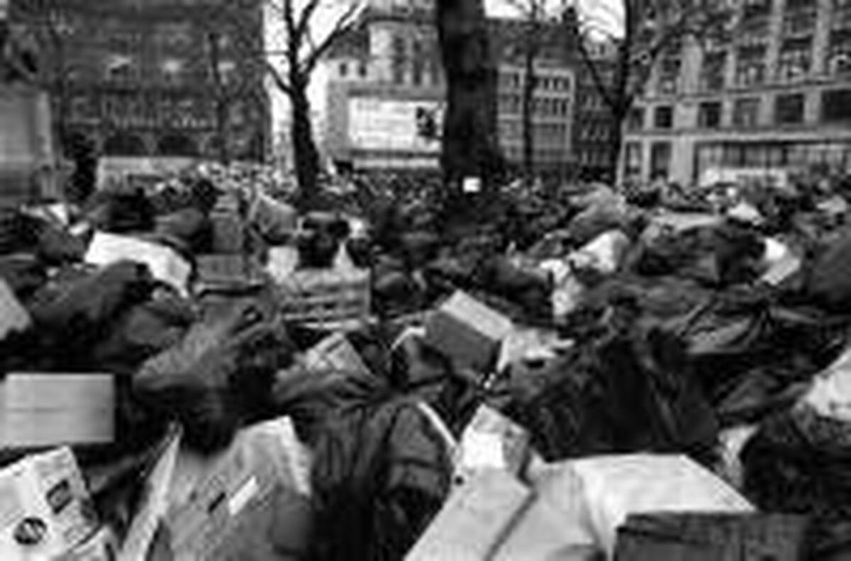 Mounds of rubbish piling up in London's Leicester Square in January, 1979