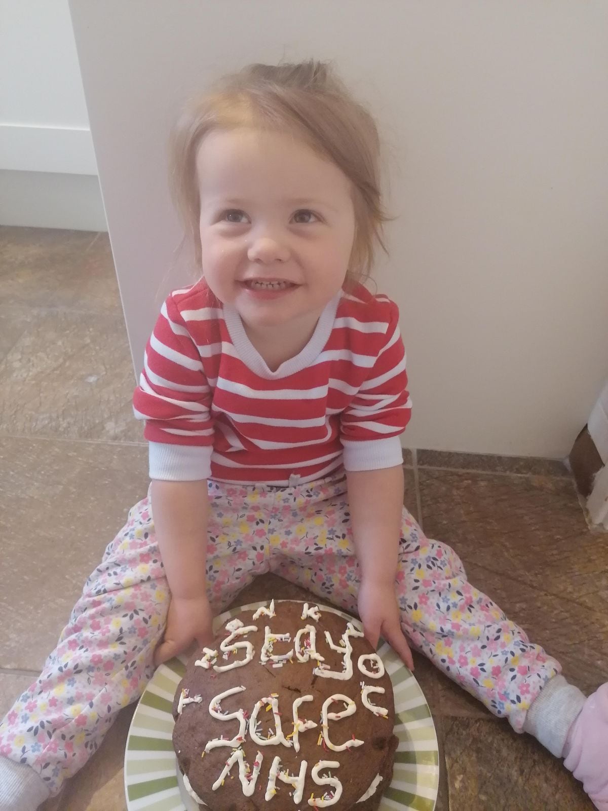 Robyn Glennon, aged two, from Springfield, Shrewsbury, has been baking a chocolate cake whilst in isolation