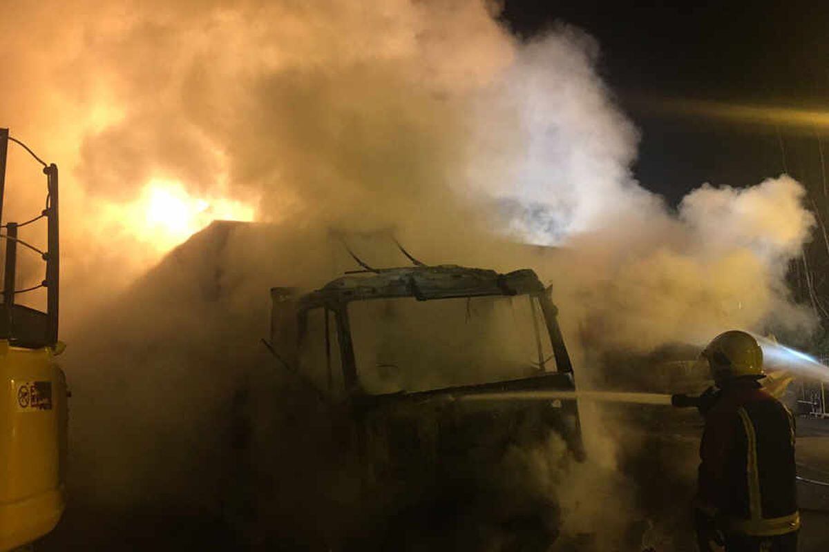 Fire wrecks lorries at industrial yard in Bilston