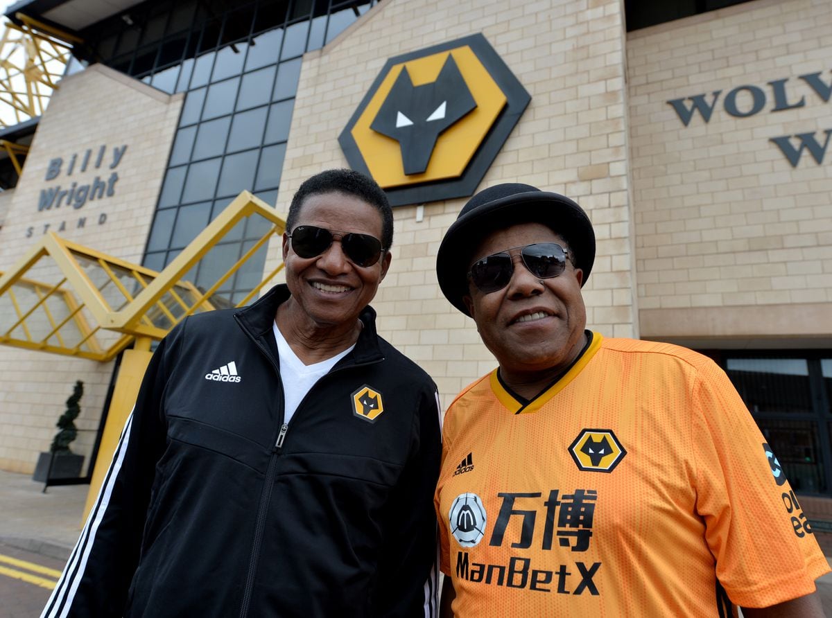 Jackie and Tito Jackson visit the Molineux prior to their gig on Birmingham.