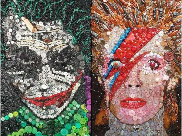 Artwork of popular figures made using buttons