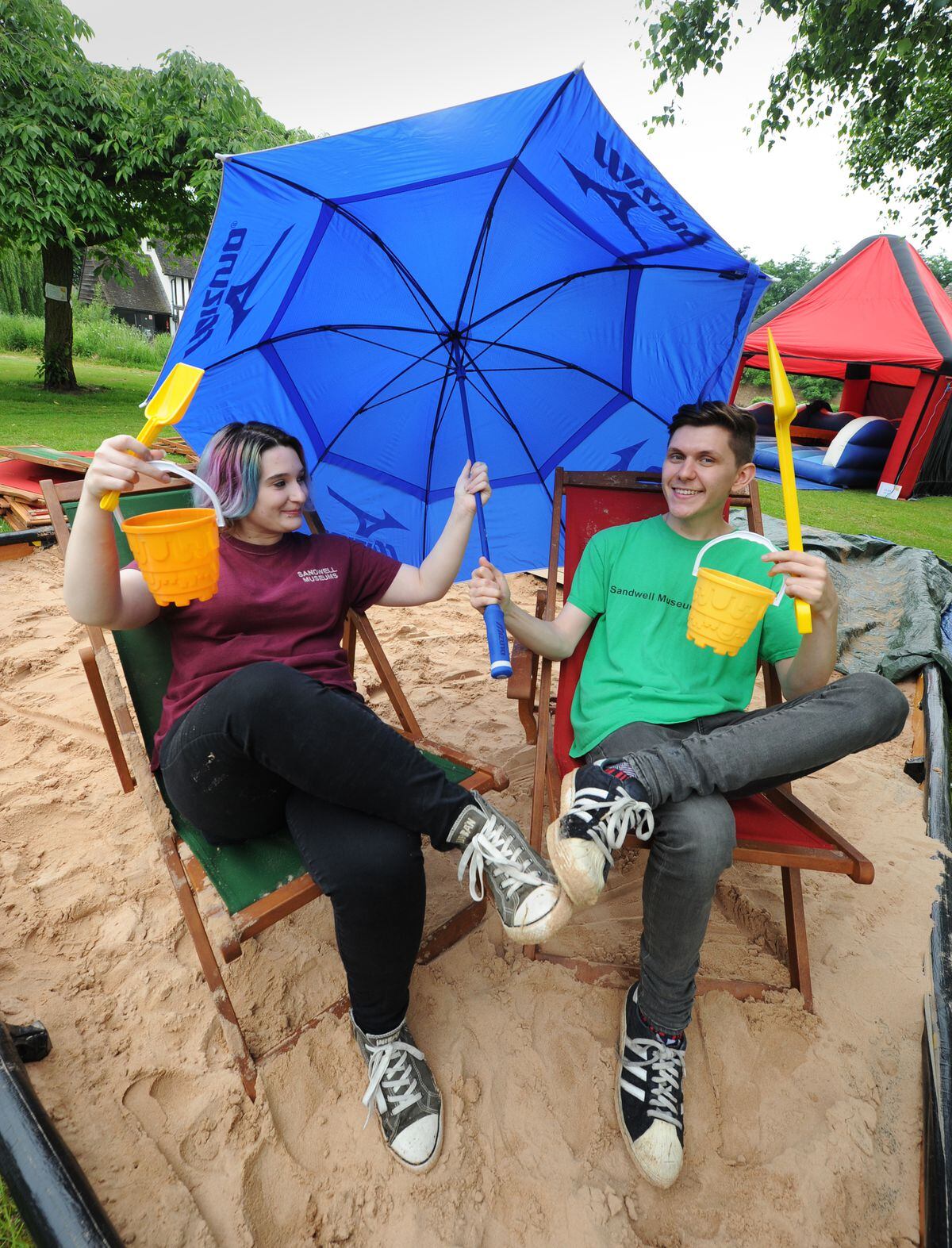 Enjoying the downsized Manor by the Sea event, despite the Bank Holiday weather, apprentice museum service assiatant Emily Westley, of Walsall, and museum assistant Kalon Smith, of Wednesbuury, at Manor House Museum, West Bromwich.