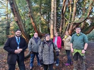 From left: Councillor Shaz Saleem, Les Drinkwater, June McAuliffe, Marion Drinkwater and Kate Turner from the Friends of Saltwells Nature Reserve and warden Tom Weaver