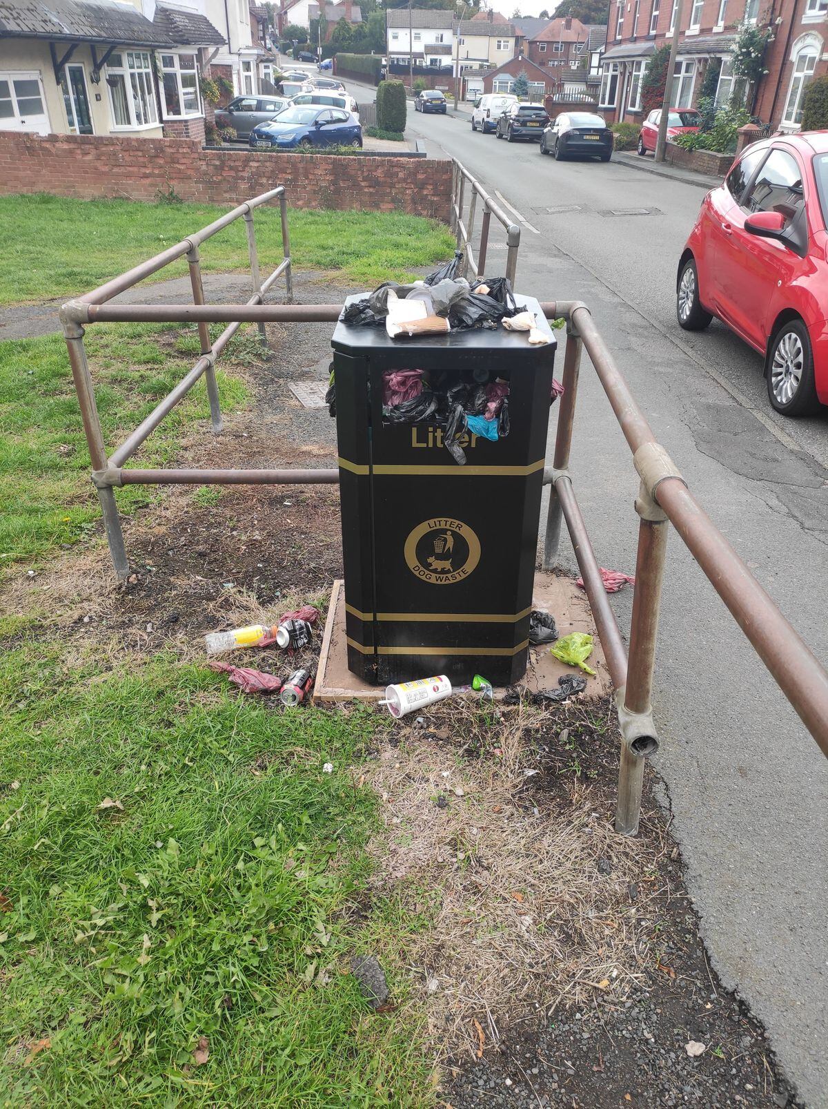One of the overflowing dog poo bins in Stourbridge. Photo: Cat Eccles