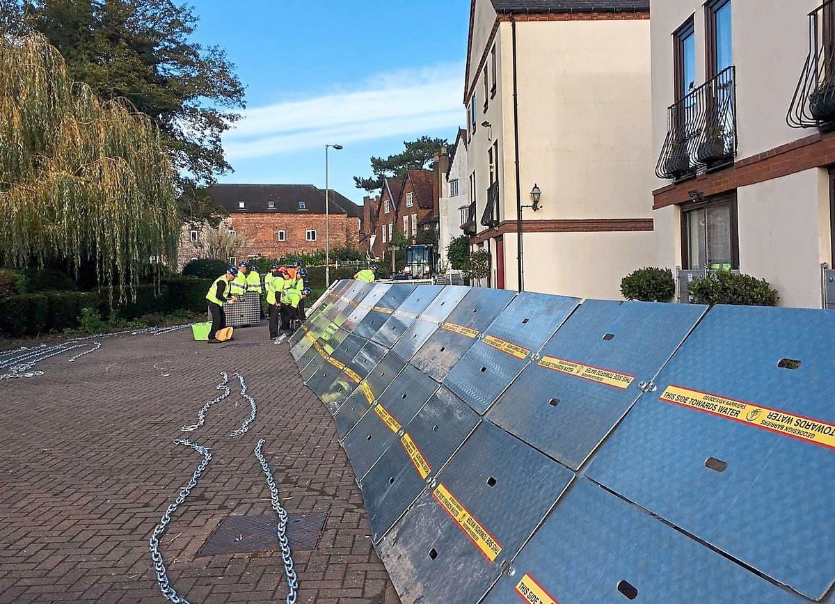 The flood defences going up in Beales Corner, Bewdley. Photo: Environment Agency manager Dave Throup 