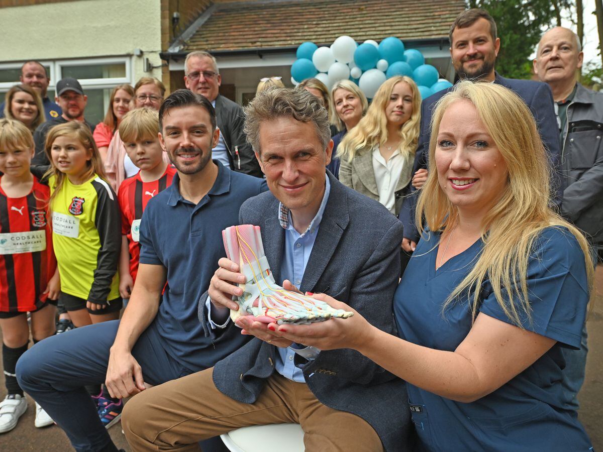 Sir Gavin Williamson offically opens Codsall Foot Care alongside physio Ben Jacques and owner Naomi Price