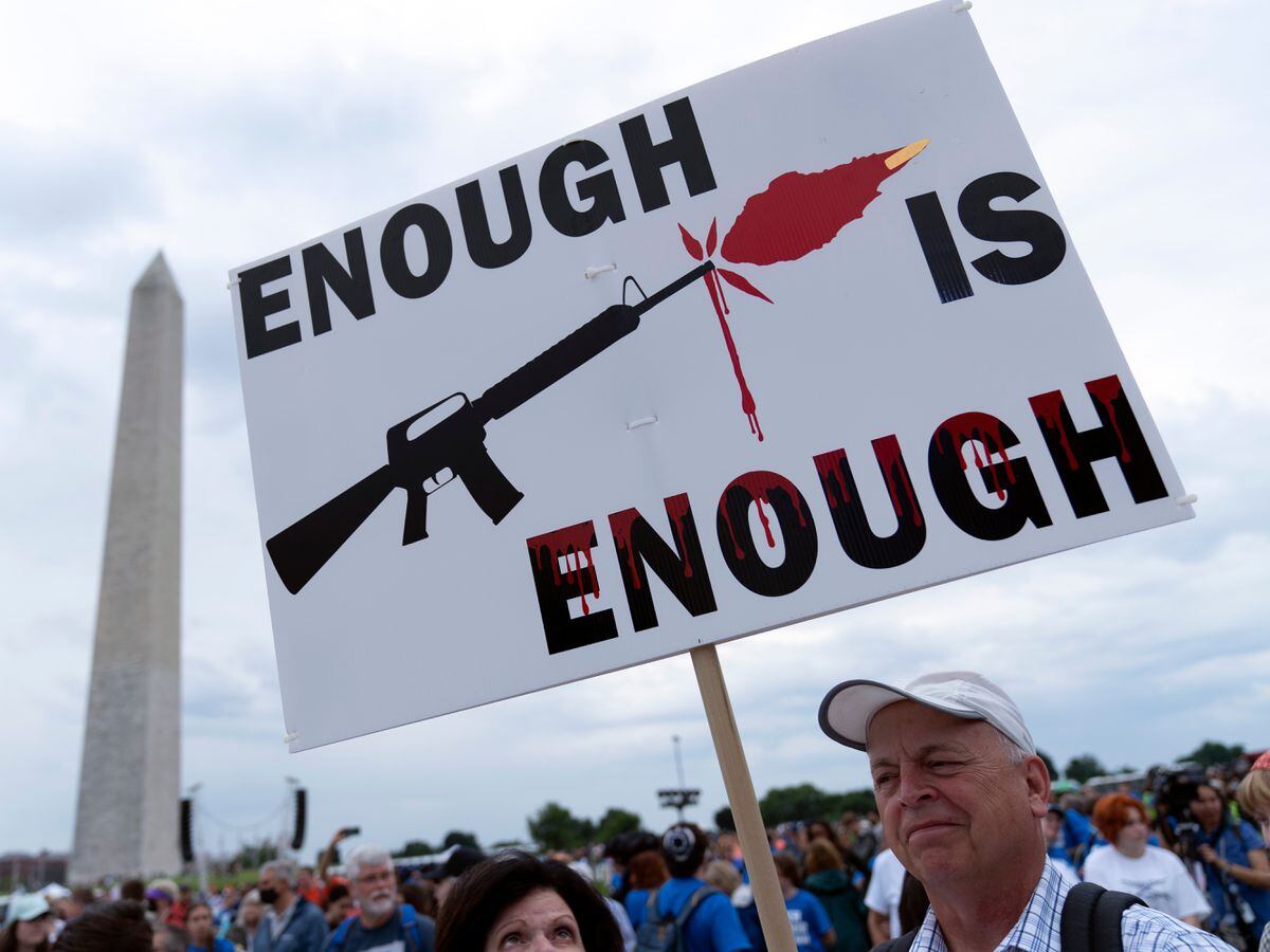 Chuck Kabacinski participates in the second March for Our Lives rally in support of gun control in front of the Washington Monument, Saturday, June 11, 2022, in Washington