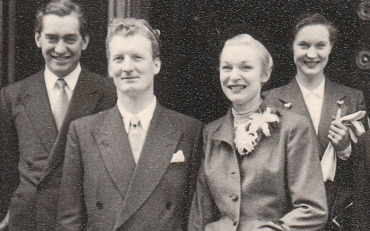 Larry Stephens with his wife Diana on their wedding day with Tony Hancock and his wife Cicely in 1950