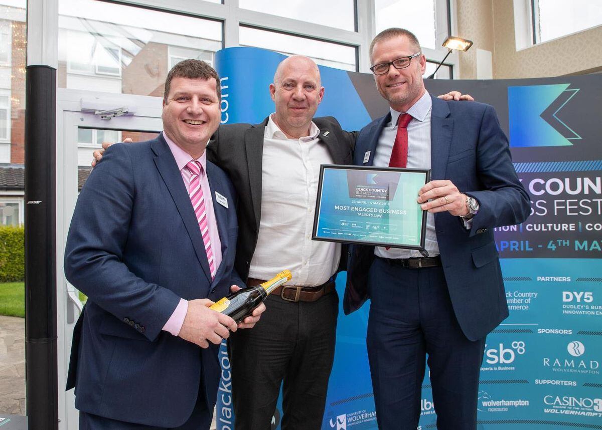 From left, Ian Bond of Talbots Law, Corin Crane from the Black Country Chamber and Matt Wistow of Talbots Law at the closing event of the 2018 Black Country Business Festival