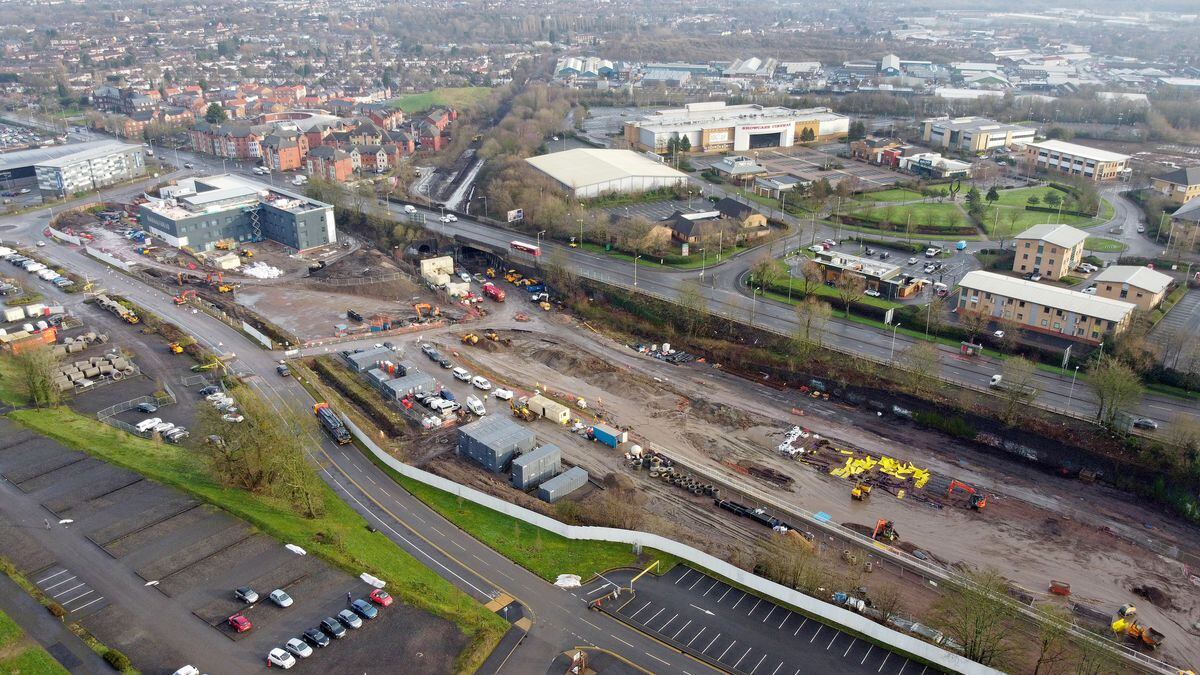 An aerial view of the new metro line at Castle Hill, pictured in January