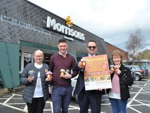 L-R Helen Nicholls, Morrisons Community Champion; Adam, Kingswinford Store Manager; Mike Wood MP; local fundraiser Claire Cambridge