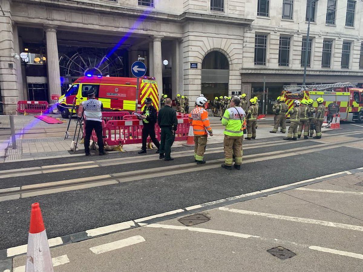 Emergency services at the scene in Bull Street, Birmingham. Photo: West Midlands Fire Service.