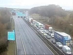 Traffic queueing on the M6 after two crashes in quick succession. Photo: Highways England