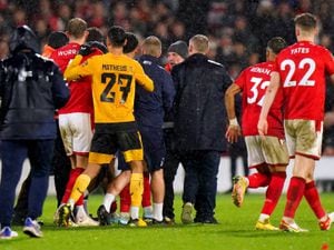 Tempers spill over after the final whistle at the City Ground
