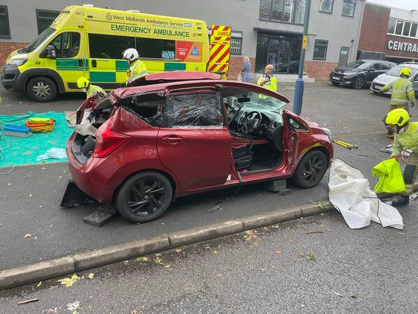 The car was badly damaged (Photo: Walsall Fire Station)