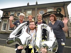 Cate Jones, Ros Keeton, Tom Doherty, Rachel Overfield and Donna Picken celebrate Compton Care's 40th anniversary