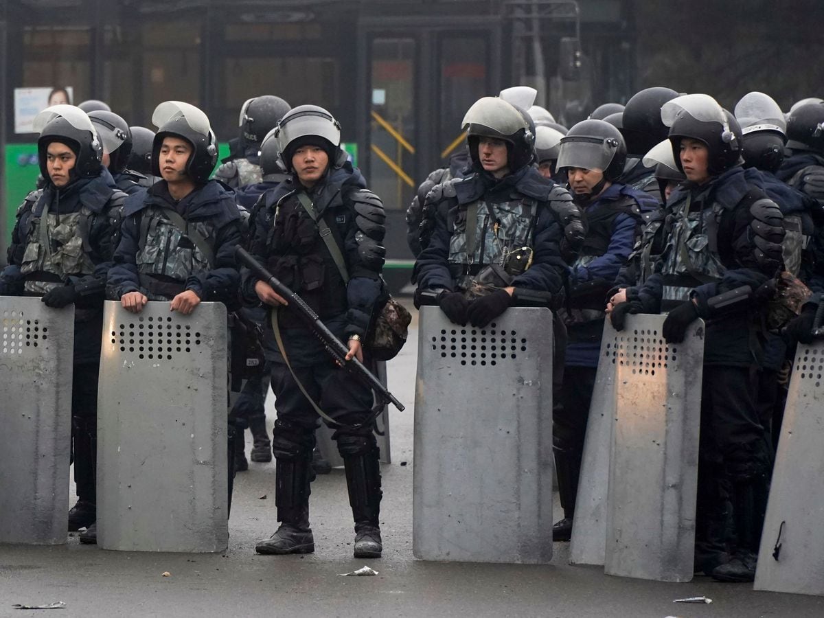 Riot police officers in Almaty, Kazakhstan