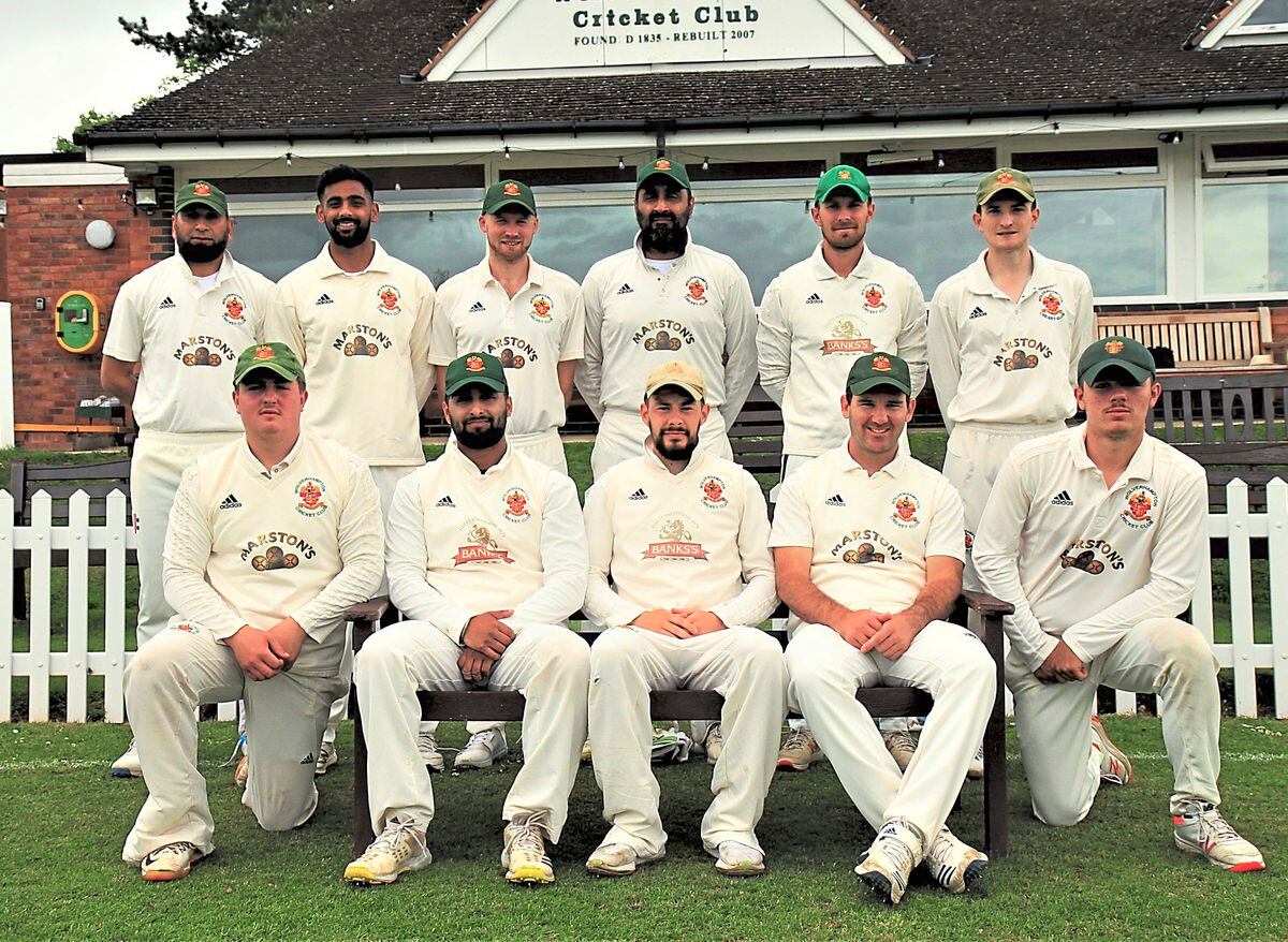 Wolverhampton Cricket Club’s first XI lin up for the camera: Back row, from left, Aqab Ahmed, Kieron Patel, Brad Fallon, Sandeep Dhillon, Tom Fell, Charlie Home. Front, from left: Jack Stanley, Ramanjot Jaswal, Will Nield (captain), Warrick Finn and Joe Stanley.