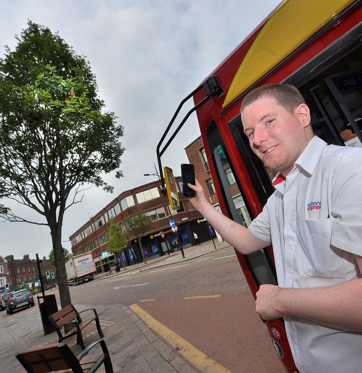 A beehive at a bus stop in the middle of Wolverhampton has been creating a buzz. Bus driver Matthew Hubball, of Codsall, even joined passengers and shoppers in taking a snap of the swarm in Market Street.