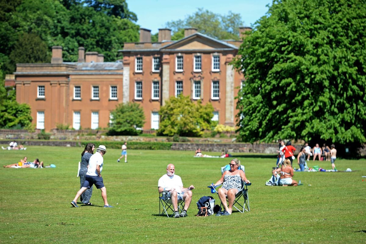 People enjoy the hot weather at Himley Park