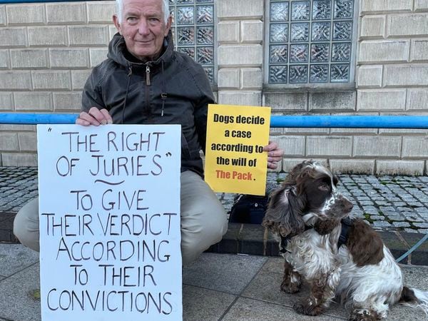 Protestors gathered outside Wolverhampton Crown Court on Monday morning