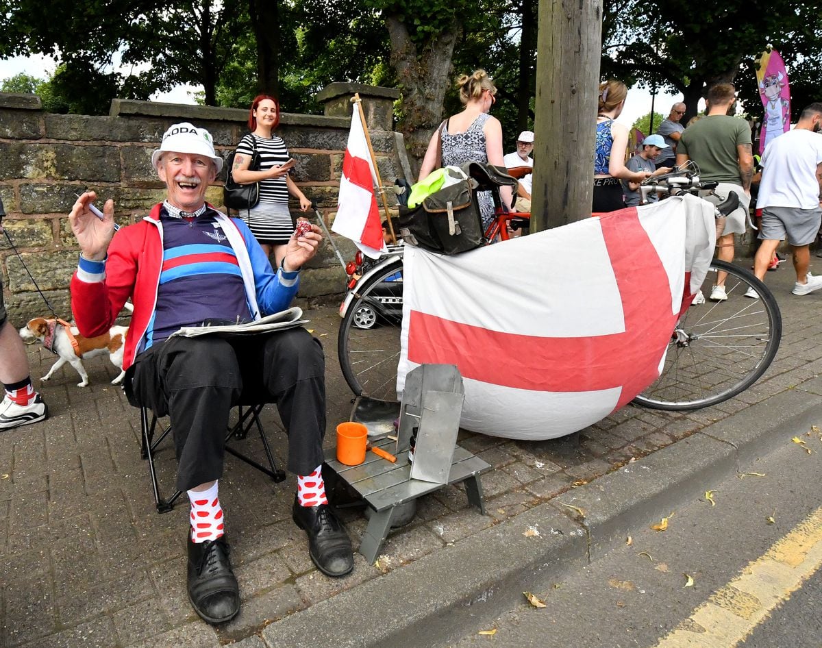 Town crier of Bromsgrove Kevin Ward cycled to the event 