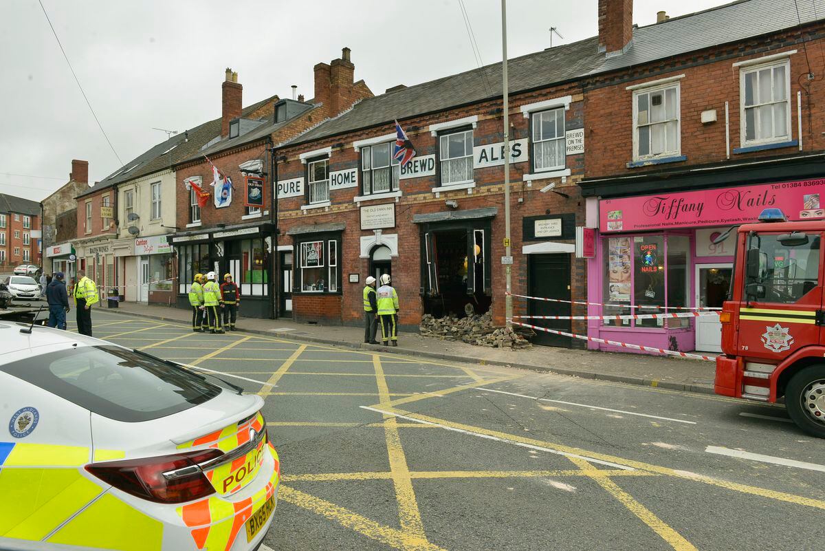 The aftermath of the crash at the Old Swan Inn