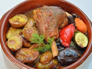 Pots of meat – the lamb kleftico with potatoes and vegetablesPictures by John Sambrooks