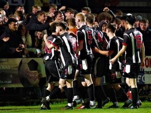 Stafford Rangers youth celebrate their third goal Picture: Wendy Hill