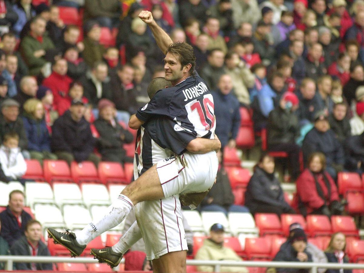 Andy Johnson celebrates after scoring in an FA Cup tie at Sunderland in 2002