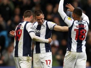  Jed Wallace celebrates with Karlan Grant and John Swift (Photo by Adam Fradgley/West Bromwich Albion FC via Getty Images).