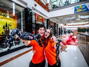 Halloween House has opened at Merry Hill Shopping Centre. Pictured are Hayden Round and Hayleigh McKeown from Halloween House at the opening. Photo: Shaun Fellows / Shine Pix Ltd