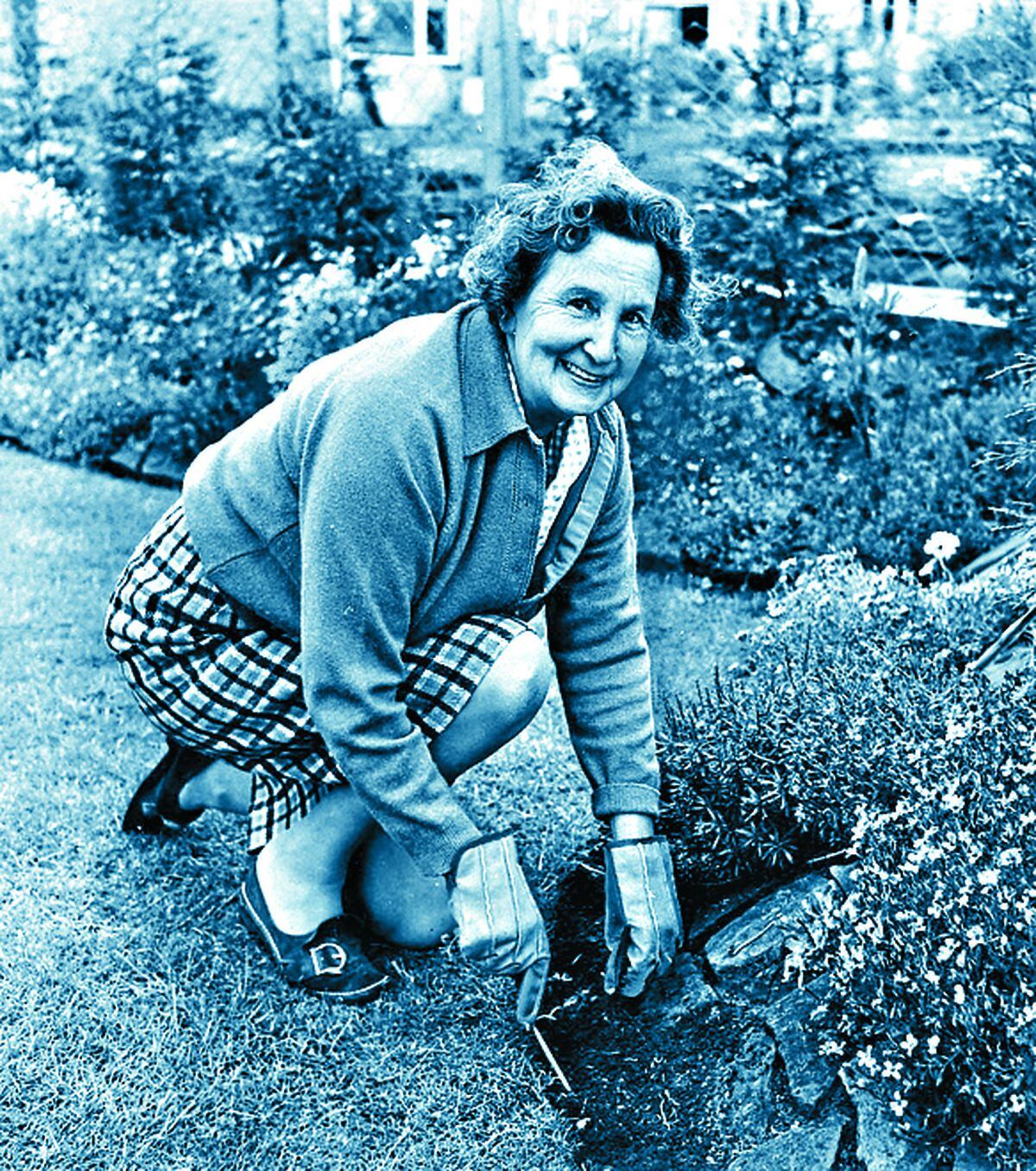 Dorothy Round tending to the garden at her Kinver home in 1972