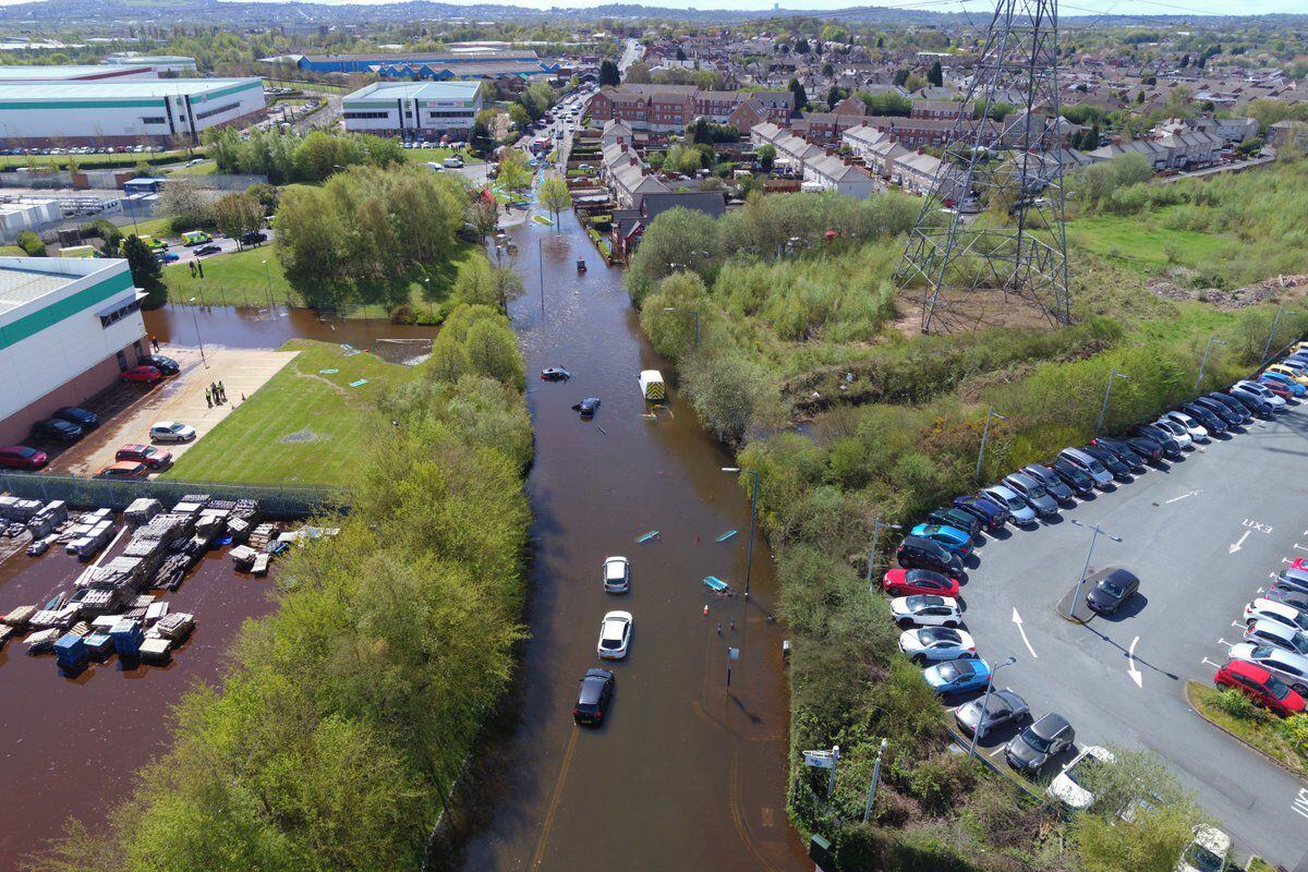 A West Midlands Police drone took this photo of the road-turned-river