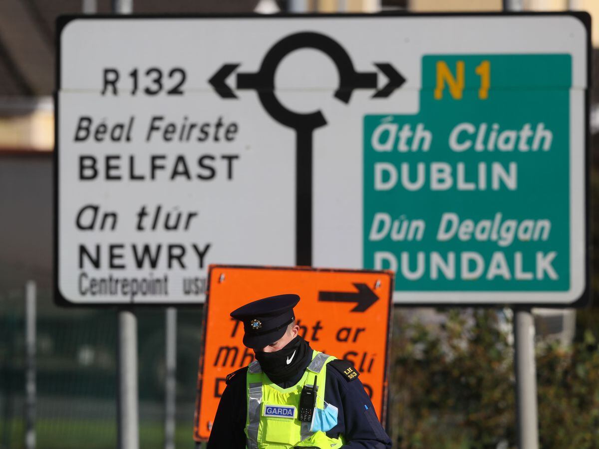 Gardai at the border crossing between Northern Ireland and the Republic of Ireland