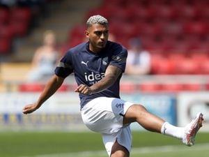 CREWE, ENGLAND - JULY 16: Karlan Grant of West Bromwich Albion during the pre-match warm up at The Mornflake Stadium on July 16, 2022 in Crewe, England. (Photo by Adam Fradgley/West Bromwich Albion FC via Getty Images).