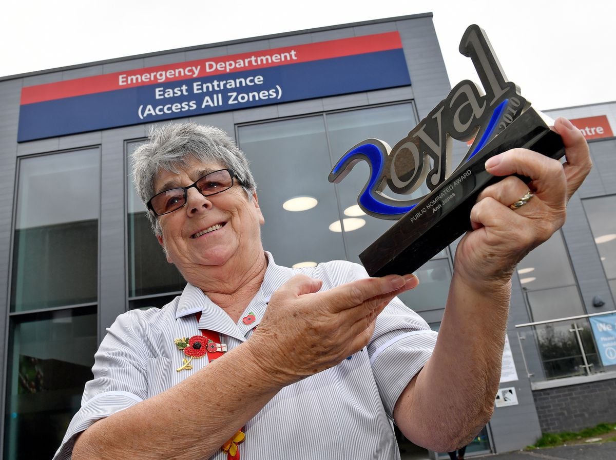 Agnes "Ann" Jones, aged 80, with her public award given to her in 2010. She has retired from New Cross Hospital after 40 years of service.