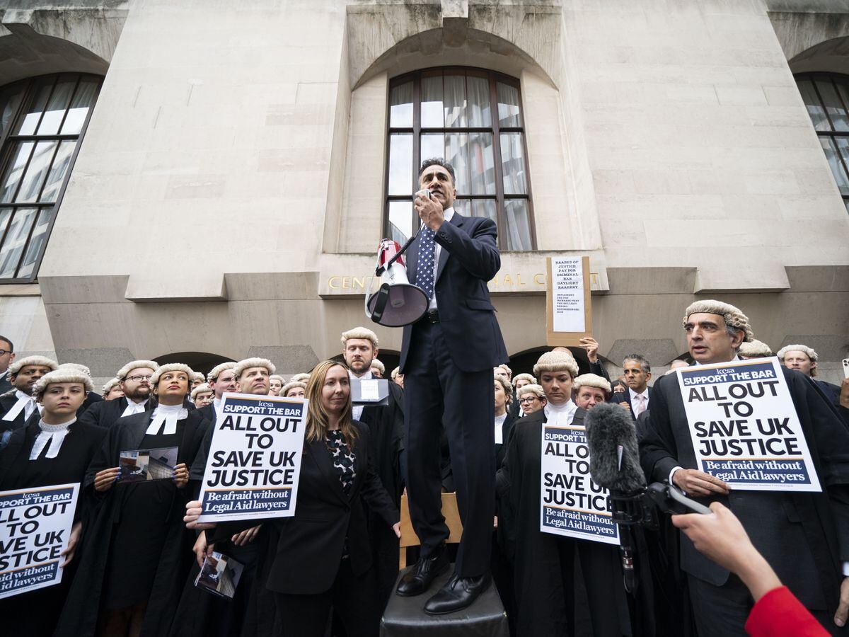 Chair of Criminal Bar Association Jo Sidhu speaks outside the Old Bailey, central London
