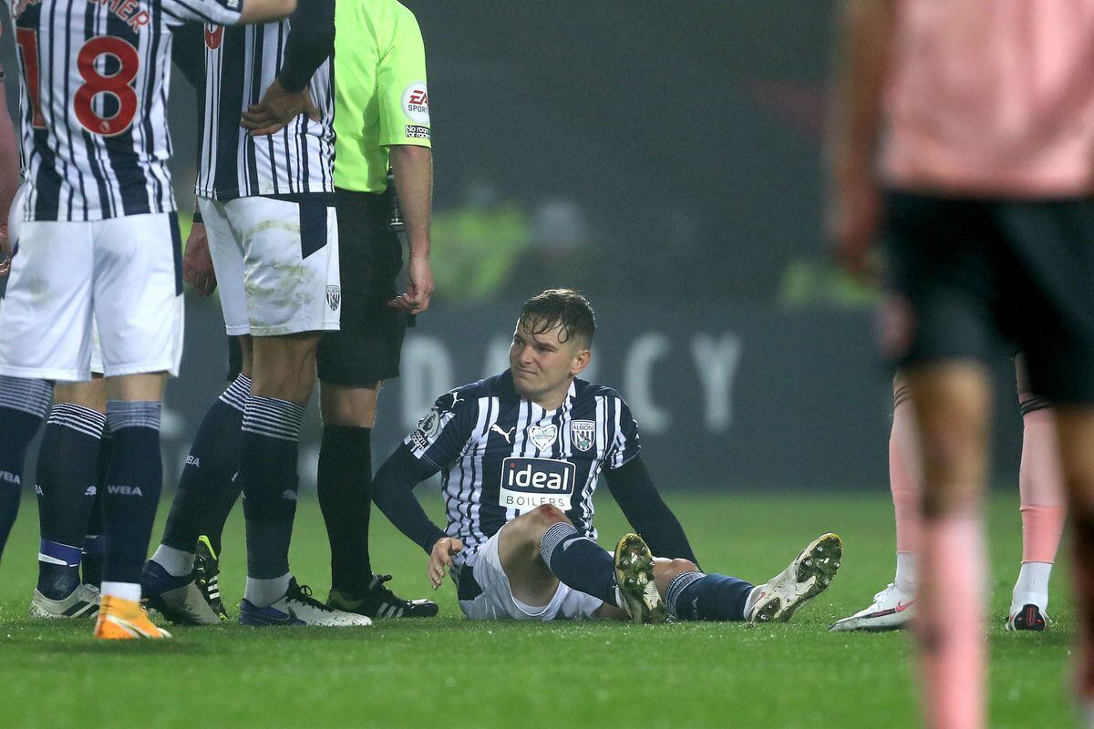 Conor Townsend of West Bromwich Albion is forced off injured. (AMA)