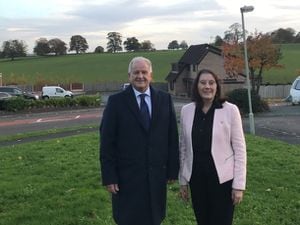 Stafford Borough councillors Ray and Jenny Barron in Wildwood with the farmland in the background