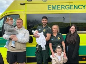 Paramedics Anna Lisowska and Marious Faraji with new family Ameii-Lee Lockley and Robert Lockley with baby Chelsea