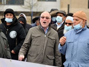Former MP Adrain Bailey leads the protest in West Bromwich