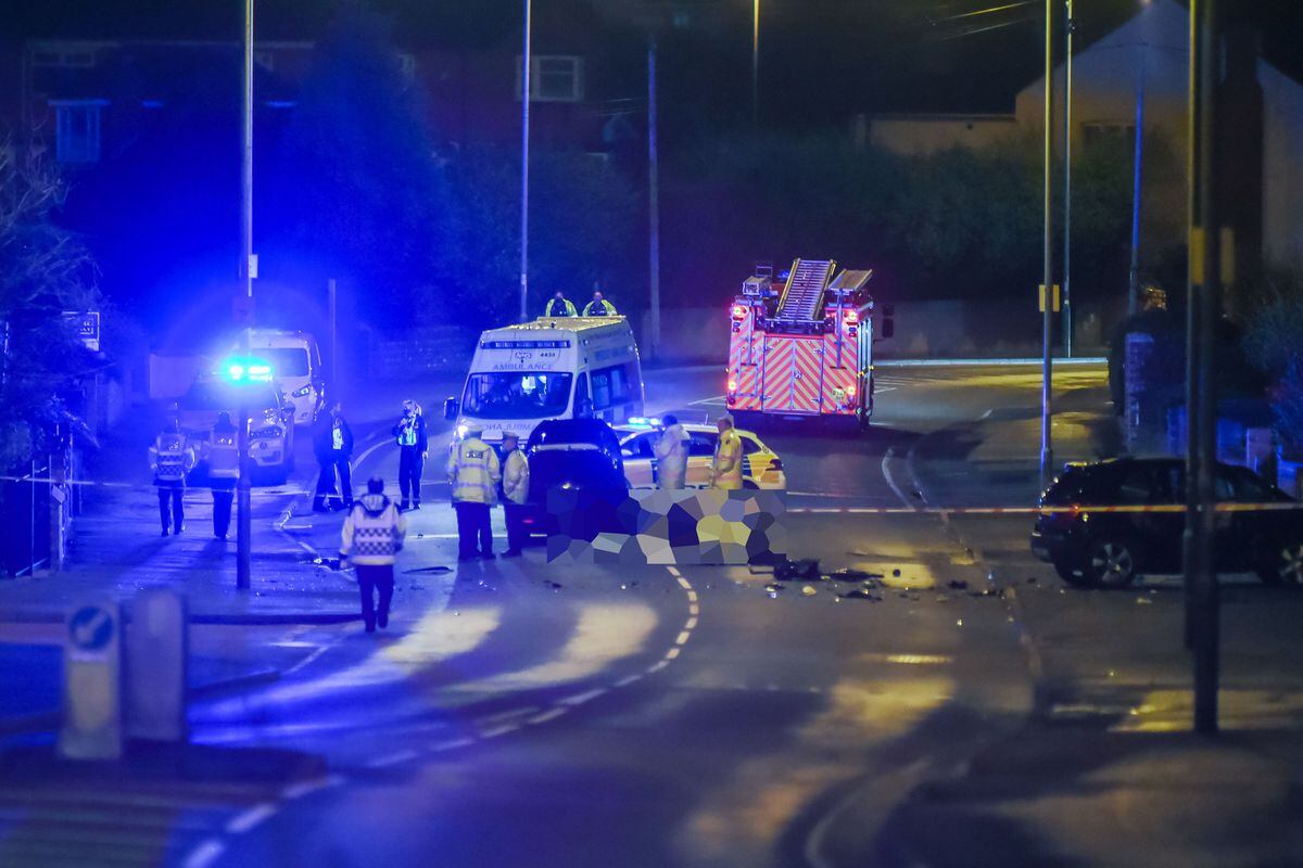 The aftermath of the crash in Pelsall Lane, Rushall. Photo: SnapperSK