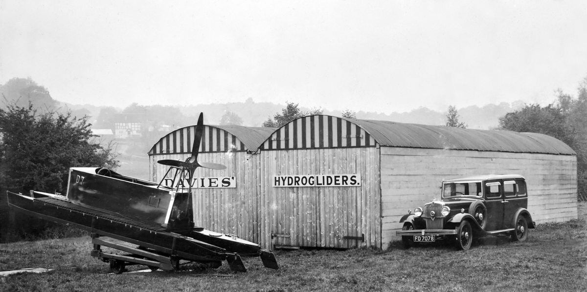 Wallie's hydroglider hangars at Bewdley.